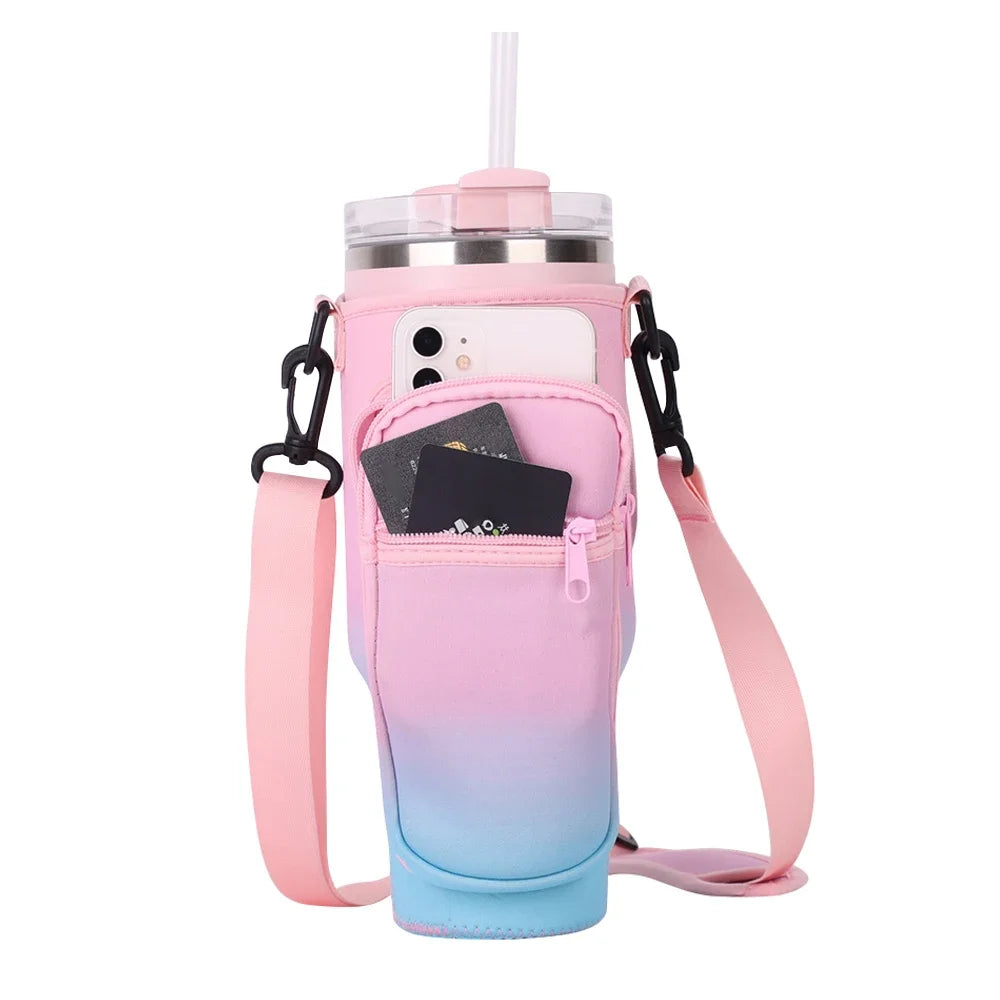 40oz Water Bottle Carrier Bag For Stanley Quencher Cup Sleeve Adjustable Shoulder Strap Non-slip Insulated Mug Cover