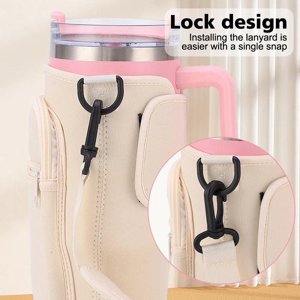 40oz Water Bottle Carrier Bag For Stanley Quencher Cup Sleeve Adjustable Shoulder Strap Non-slip Insulated Mug Cover